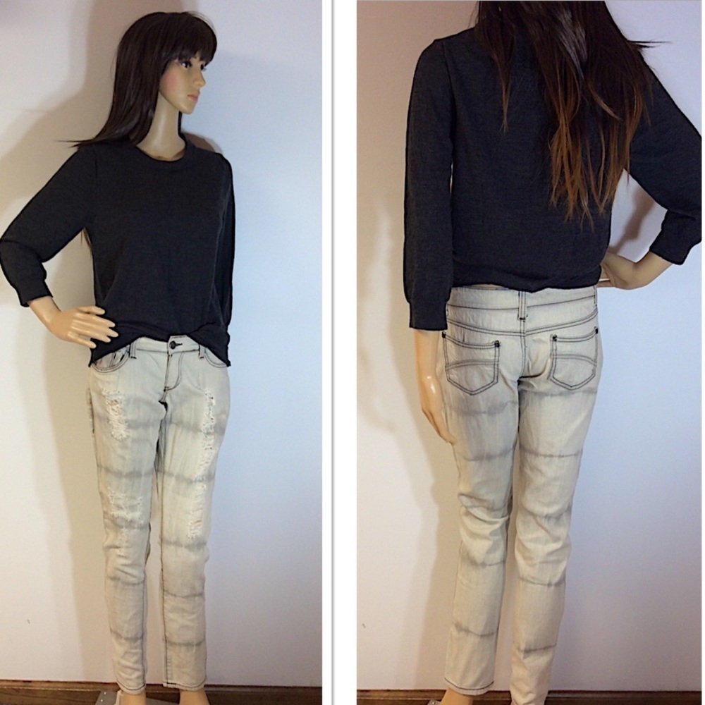 H BRAND DESTROYED GRAY WASH SKINNY JEANS